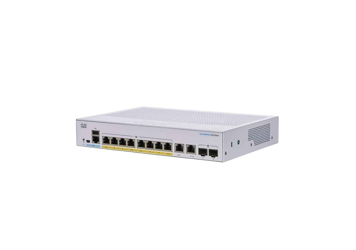 Cisco 120W 8 Port Full PoE Ext PS 2x1G Managed Network Switch, CBS350-8FP-E-2G